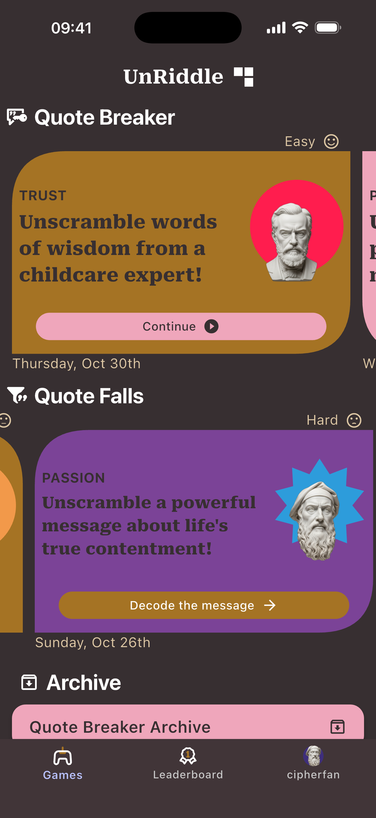 UnRiddle app home screen